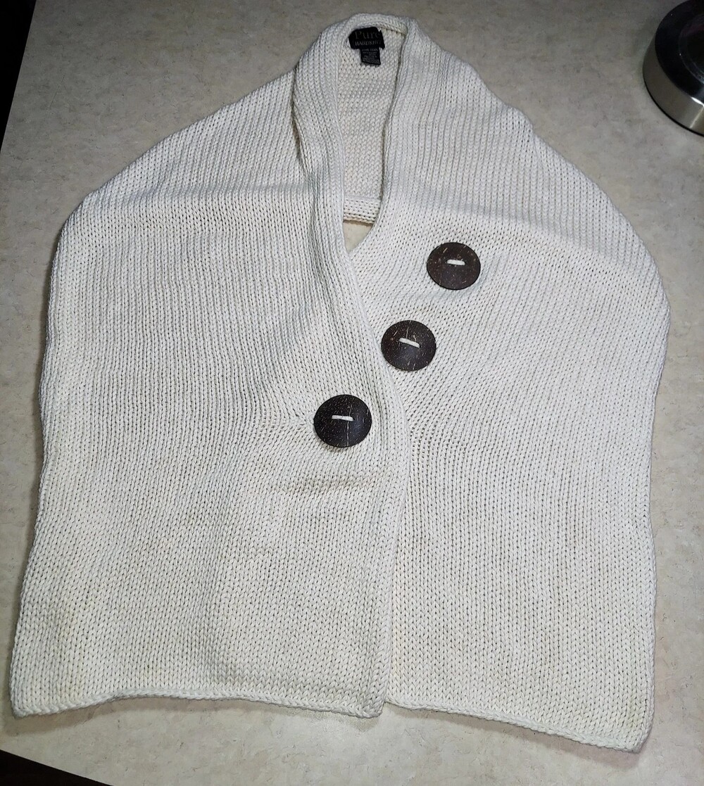 Pure Handknit Cream Button Poncho / Shawl with buttons